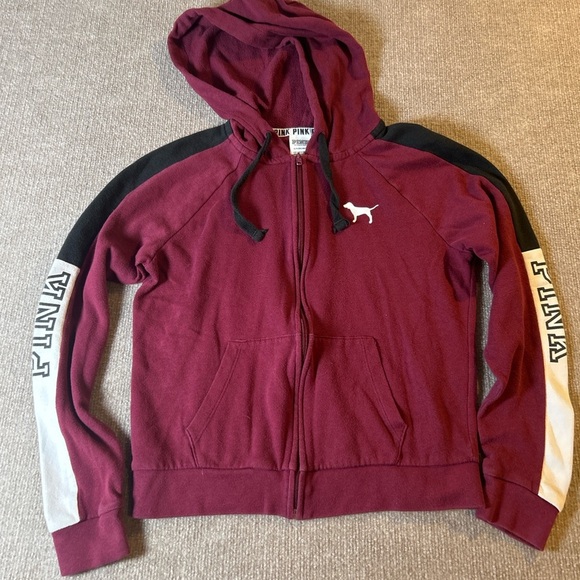 Maroon and Black Zip-Up Hoodie 1526 - Picture 1 of 5